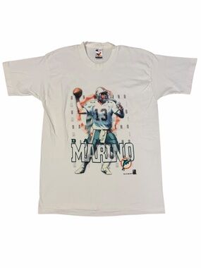 VTG NFL Dan Marino Miami Dolphins Single Stitch Shirt Mens Large USA Action Shot